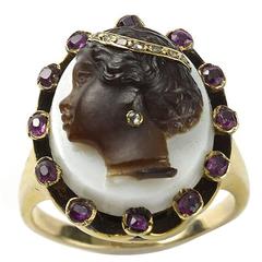 Antique Cameo Enamel Ruby Diamond Gold Ring 10