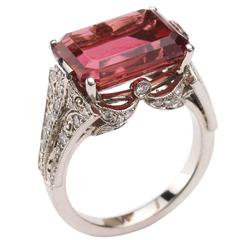 Pink Tourmaline Diamond Platinum Ring 10