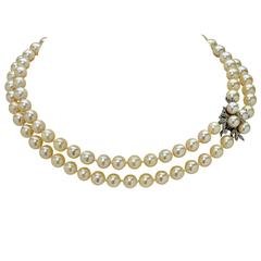 Cultured Pearl Necklace with Diamond Clasp Cultured Pearl Necklace with Diamond Clasp