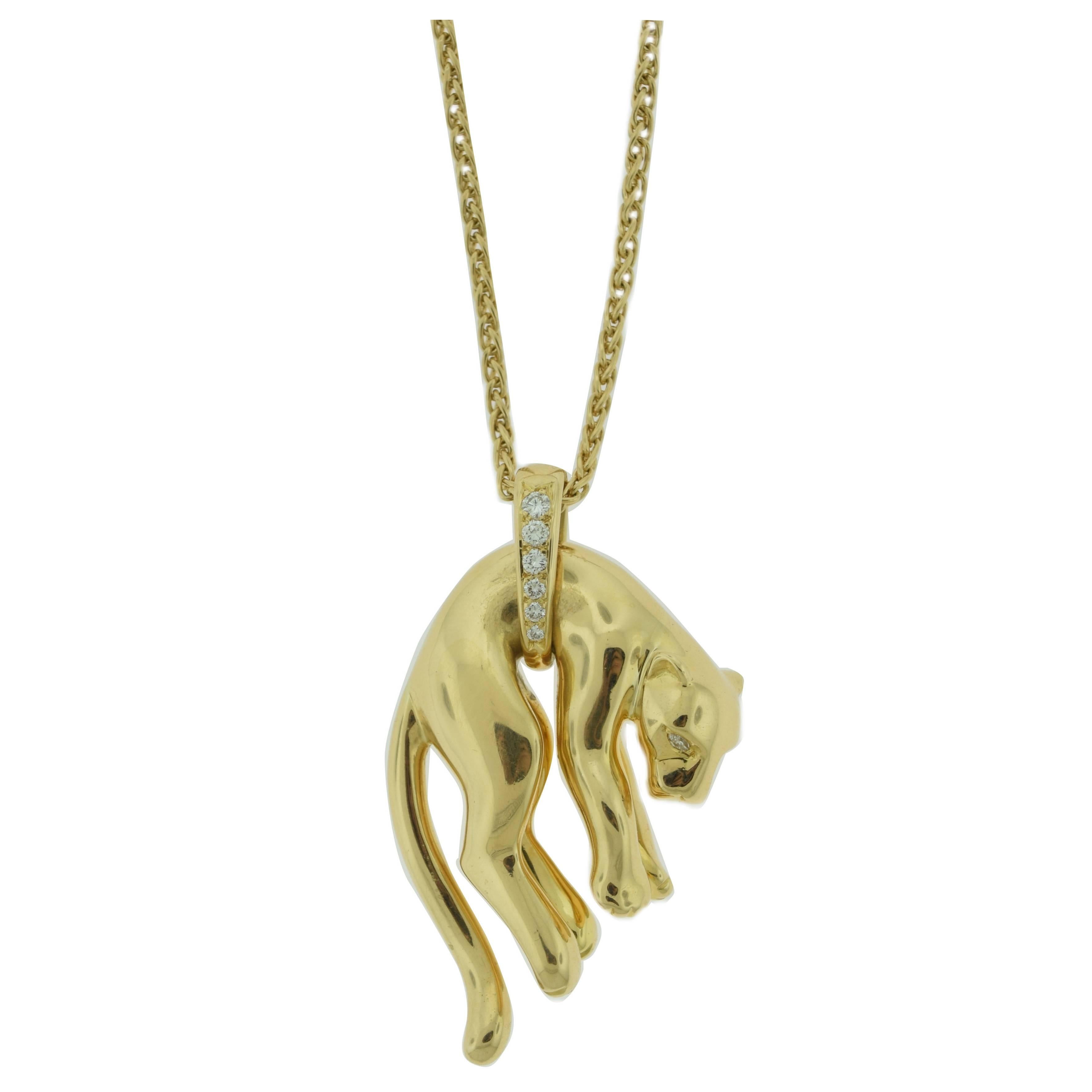 Cartier Diamond Gold Panther Pendant Necklace  For Sale