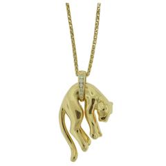 Cartier Diamond Gold Panther Pendant Necklace 
