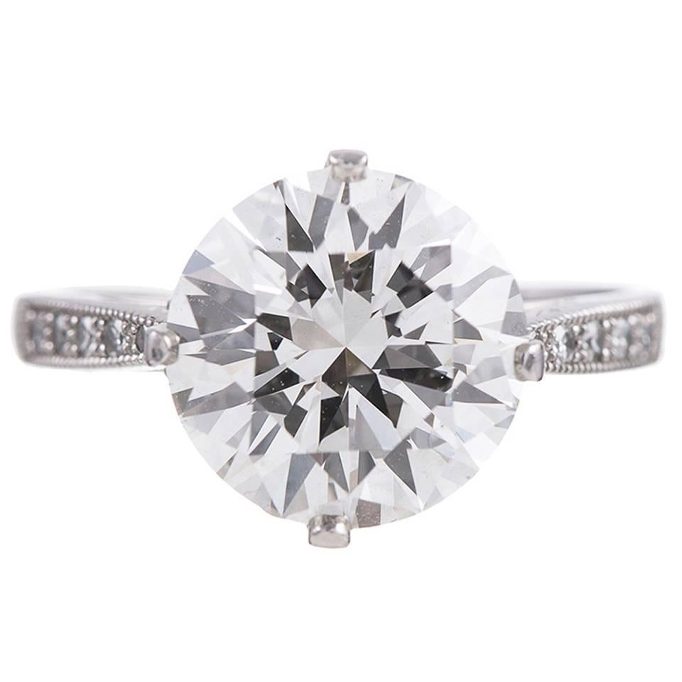 3.71 Carat Round Diamond Platinum Solitaire Ring