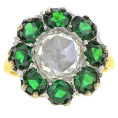 Green Garnet Rose Cut Diamond Gold Platinum Ring