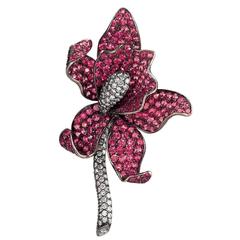 Stunning Pink Sapphire Diamond Gold Brooch
