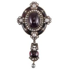 Victorian Garnet Diamond Pin Pendant with Original Box 9