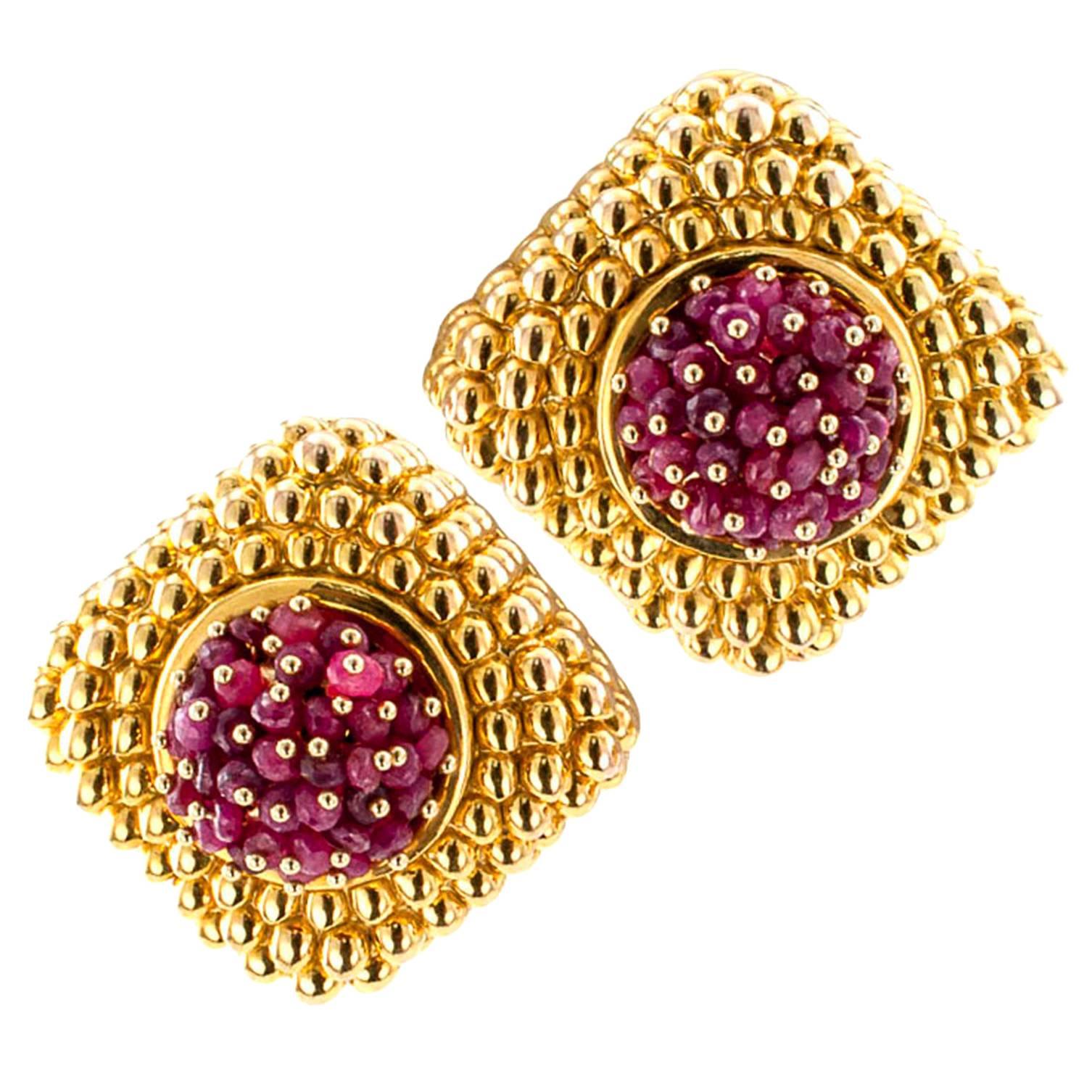 1980s Ruby Gold Earrings