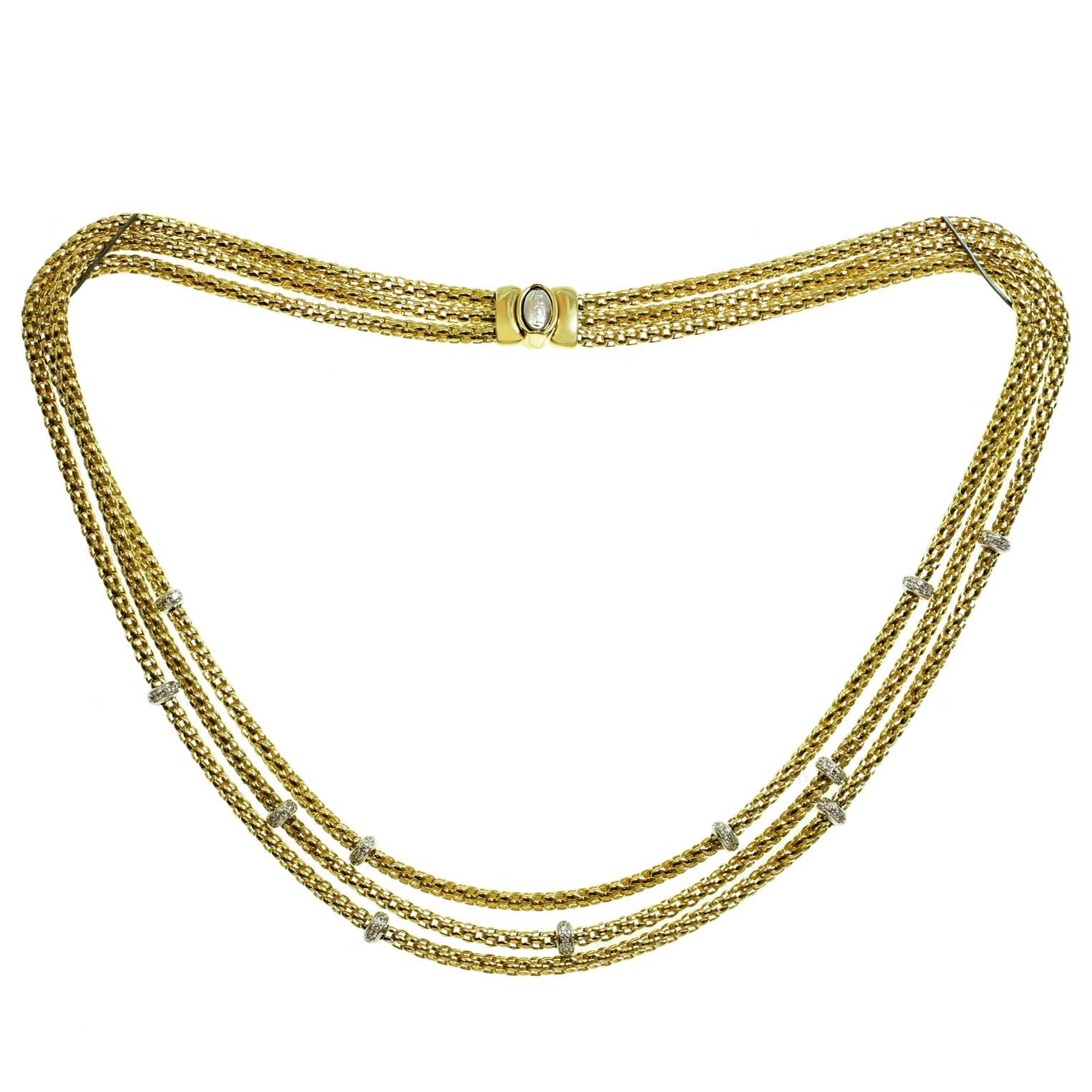 Fope Diamond Gold 3-Row Classic Mesh Necklace