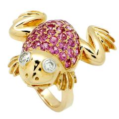 Pink Sapphire Diamond Gold Frog Ring