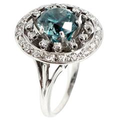 3.87 Carat Blue Zircon Diamond Gold Ring
