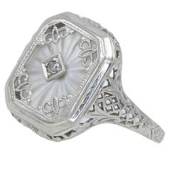 Art Deco Ray Crystal Diamond Gold Filigree Ring 1930's