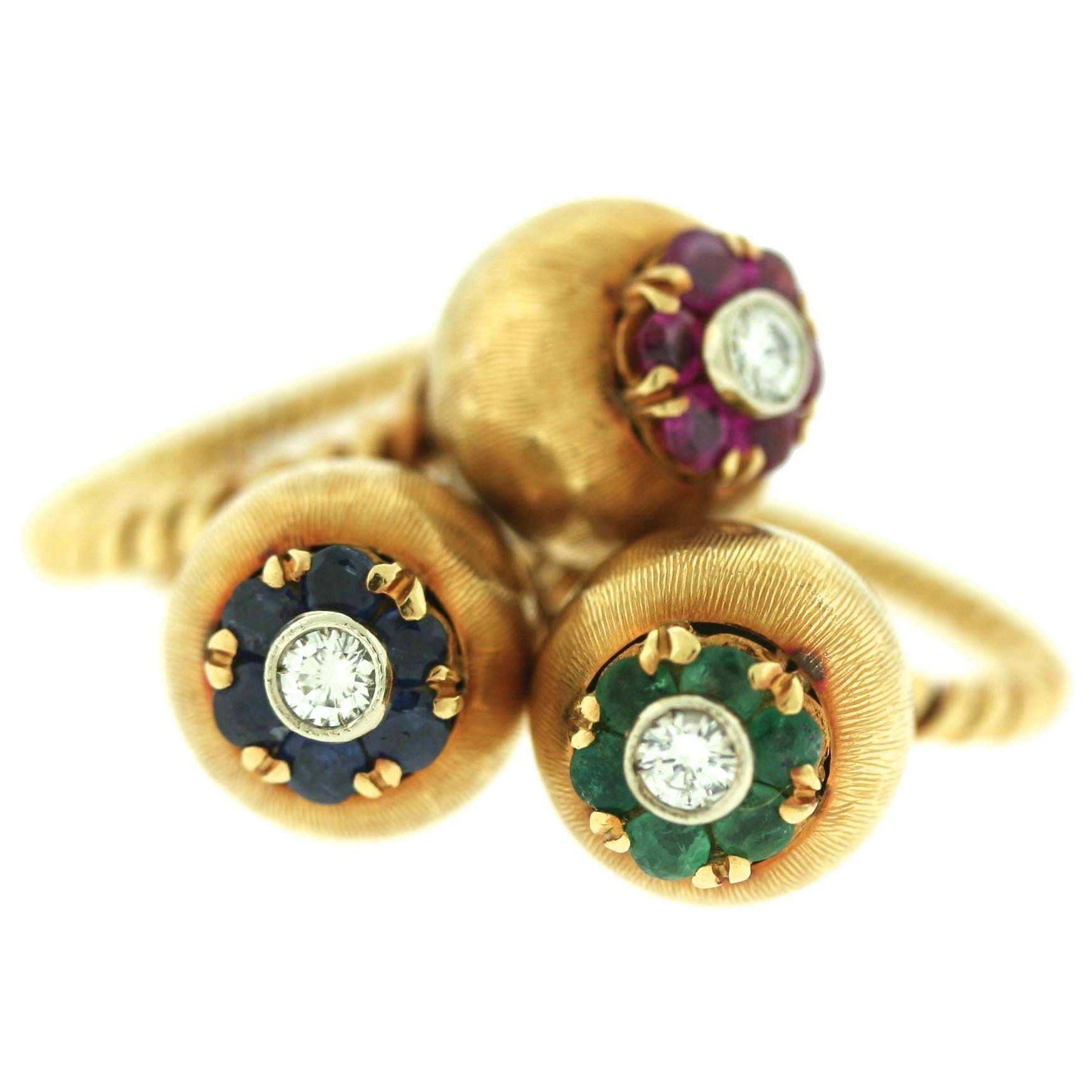 1960s Set of Three Gem Set Diamond Gold Rings For Sale