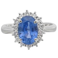 3.02 Carat Sapphire Diamond Platinum Cluster Ring 8