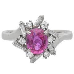 Pink Sapphire Diamond Platinum Pinwheel Cluster Ring