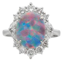 Opal Diamond Platinum Cluster Ring