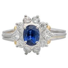 Sapphire Mixed Cut Diamond Gold Platinum Cluster Ring