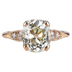 2.87 Carat Cushion Cut Diamond Gold Engagement Ring 