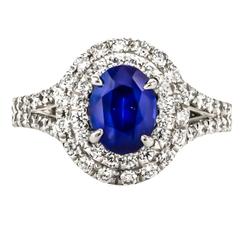 Double Halo 1.40 Carat Sapphire Diamond Platinum Ring 7