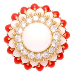 Coral Diamond Gold Ring