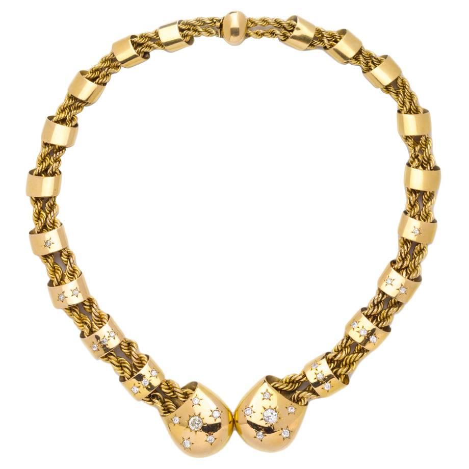 Boucheron Paris Retro Diamond Gold Necklace