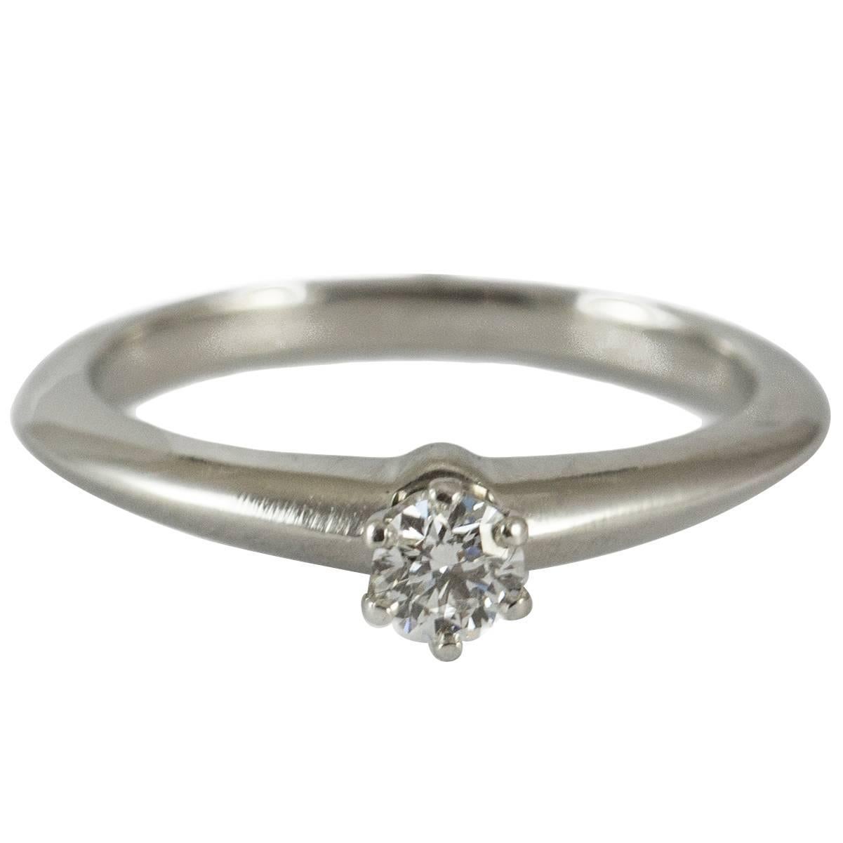 Tiffany & Co. Delicate Diamond Platinum Solitaire Ring For Sale