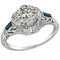 Art Deco .90 Carat Diamond Gold Engagement Ring
