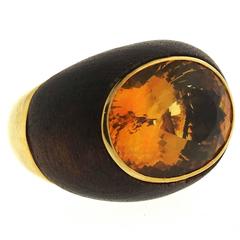Gold Wood Citrine Dome Ring 
