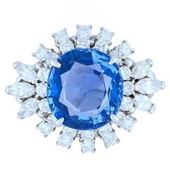 4.95 Carat GIA Cert Unheated Burma Oval Sapphire Diamond Platinum Ring