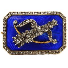Russian Guilloche Enamel Diamond Arrow and Bow Brooch 6