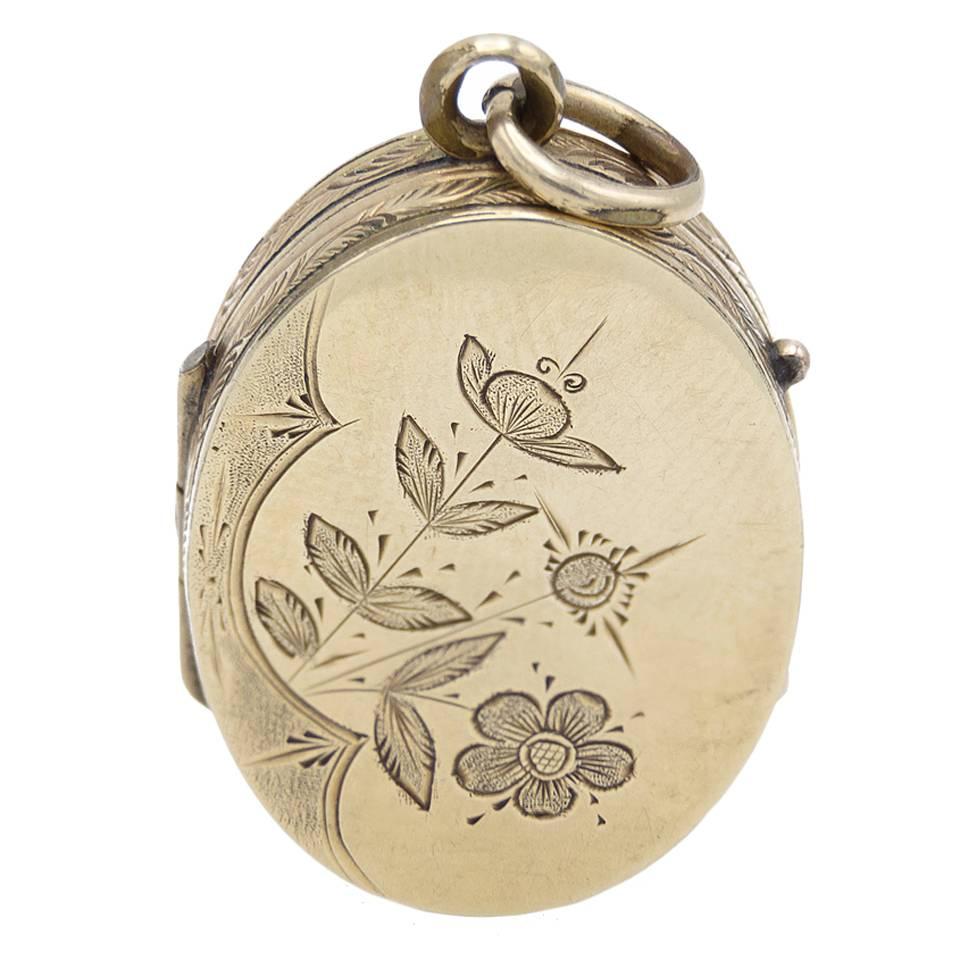 Engraved Floral Locket with Daisy and Lily For Sale