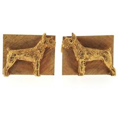 Mid Century Schnauzer Dog Large Gold Cufflinks 9