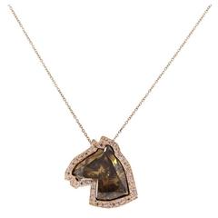 4.06 Carat GIA Cert Modified Brilliant Diamond Horse Necklace