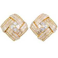 1980s Bulgari Important Diamond Gold Earclips