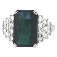 7.62 Carat Blue Green Tourmaline Diamond Gold Ring 9