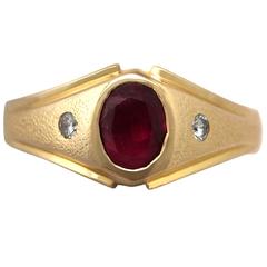 1950s Synthetic Ruby and Diamond, 18k Yellow Gold Ring 3