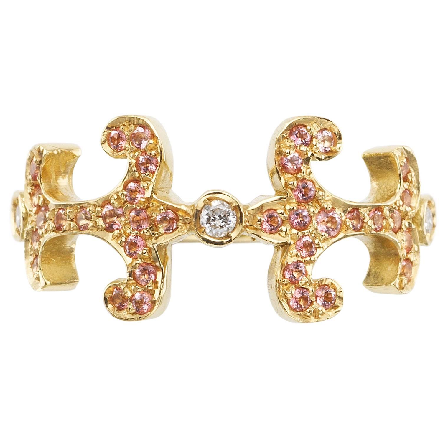 Sabine Getty Prospero Oona Pink Topaz Diamond Gold Ring For Sale