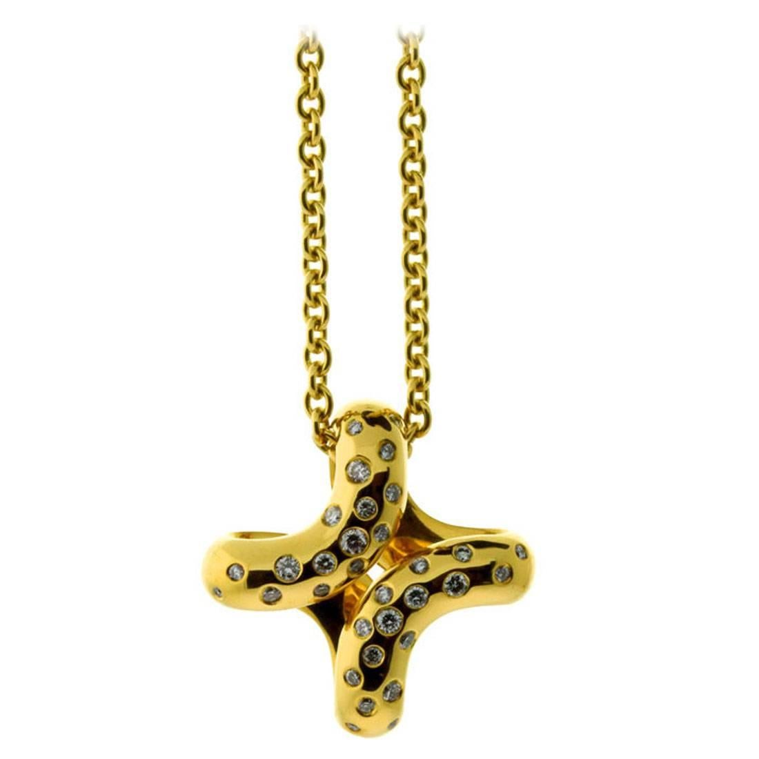 Hermes Diamond Gold H Necklace