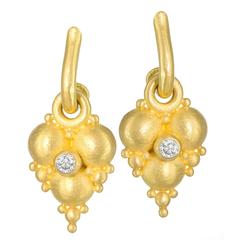 Denise Betesh White Diamond Gold Handmade Heart Granulation Cluster Earrings