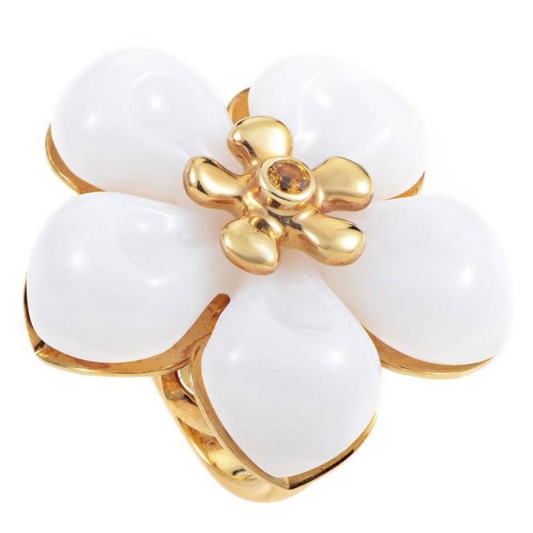 Dior White Jade Yellow Sapphire Gold Flower Ring at 1stDibs