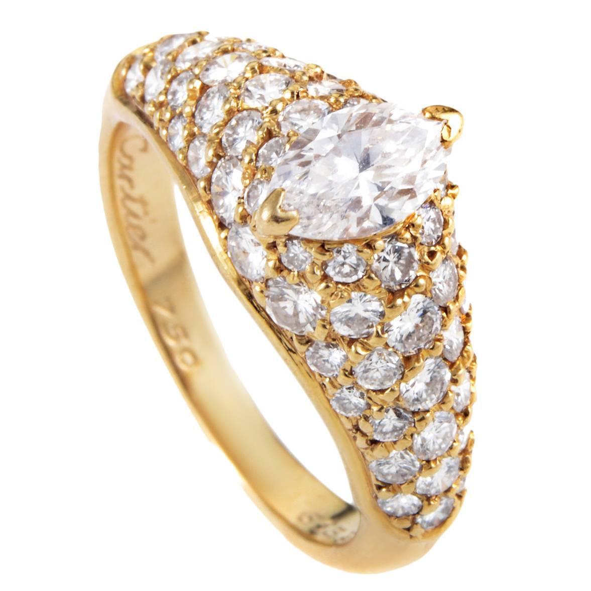 Cartier Marquise Diamond Gold Engagement Ring