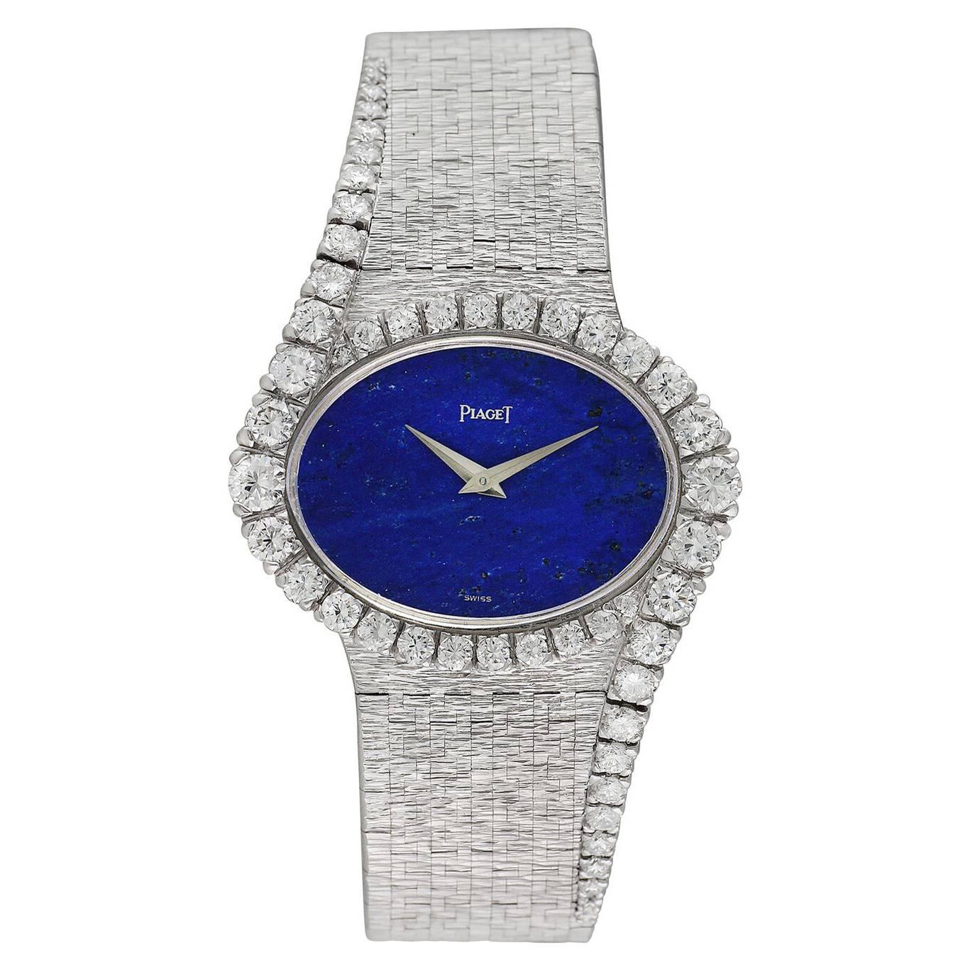 Piaget Ladies White Gold Diamond Lapis Bracelet Wristwatch