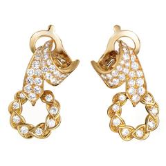 Van Cleef & Arpels Floral Diamond Gold Drop Earrings