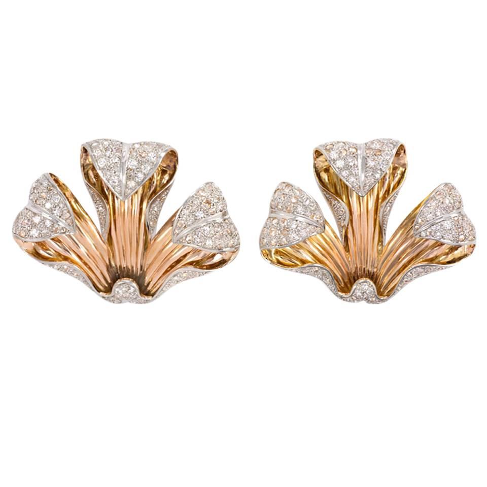 1940s Portuguese Diamond Gold Dress Clips