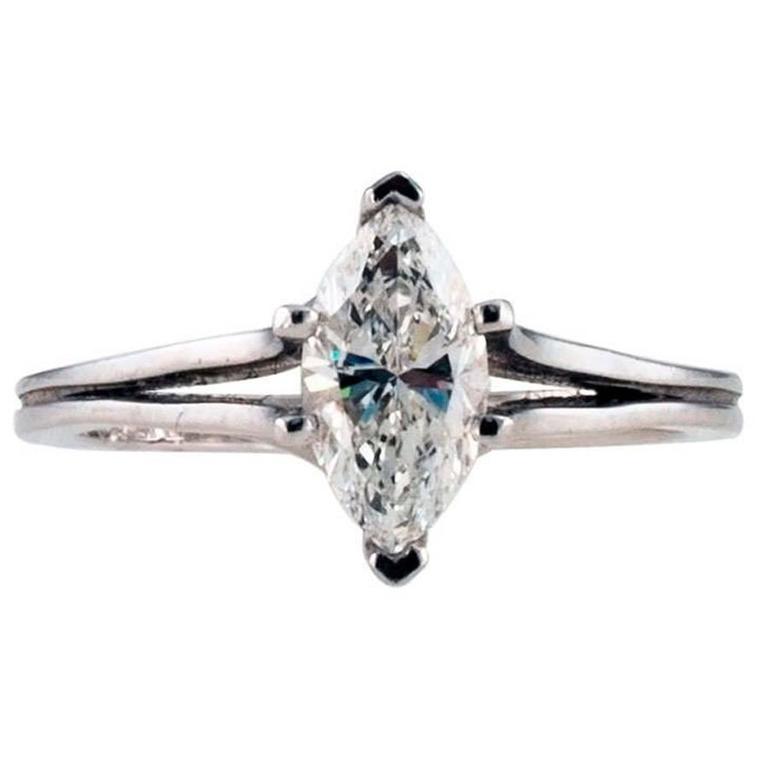 D Color Marquise Diamond Platinum Engagement Ring