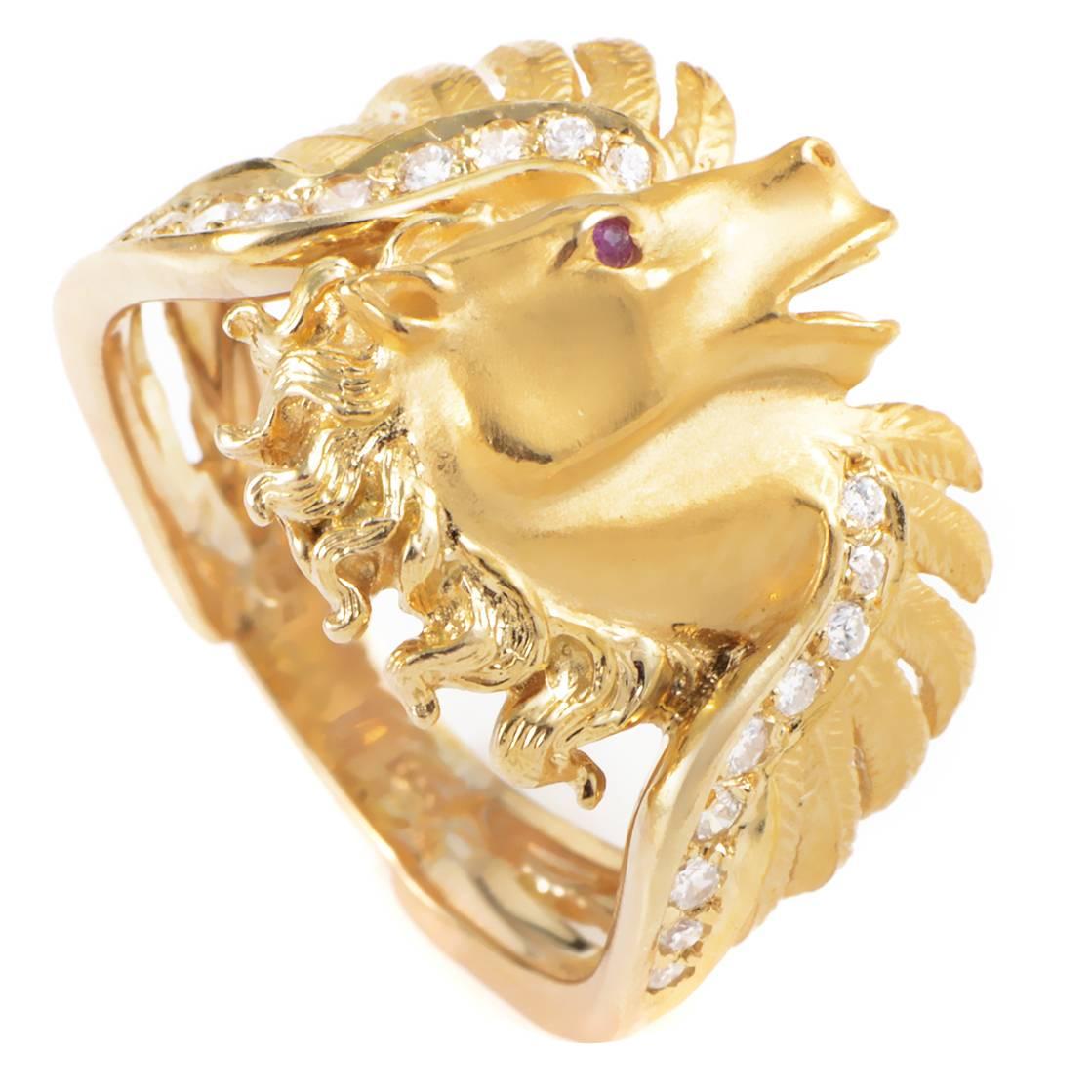 Carrera y Carrera Ruby Diamond Gold Pegasus Ring