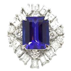 7.60 Carat Emerald Cut Tanzanite Diamond Platinum Ring 3