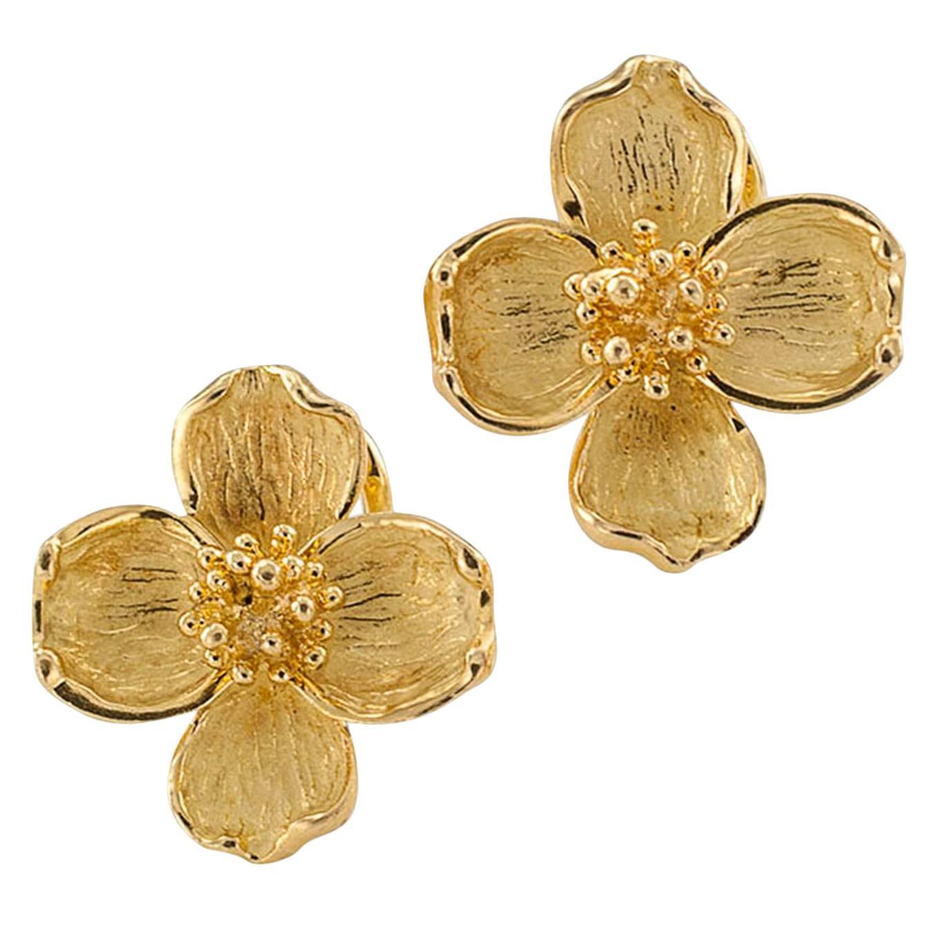 Tiffany & Co. Gold Dogwood Flower Earrings