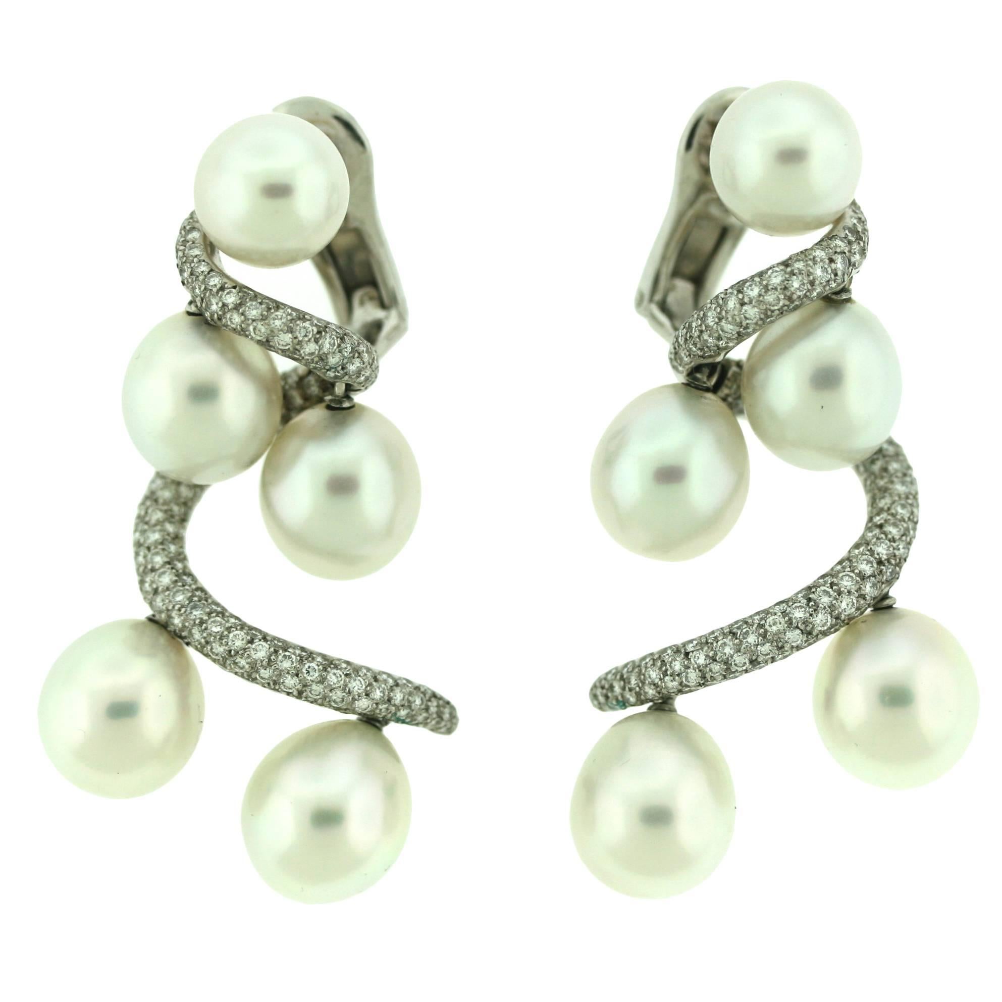Chanel Pearl Diamond Gold Earrings For Sale