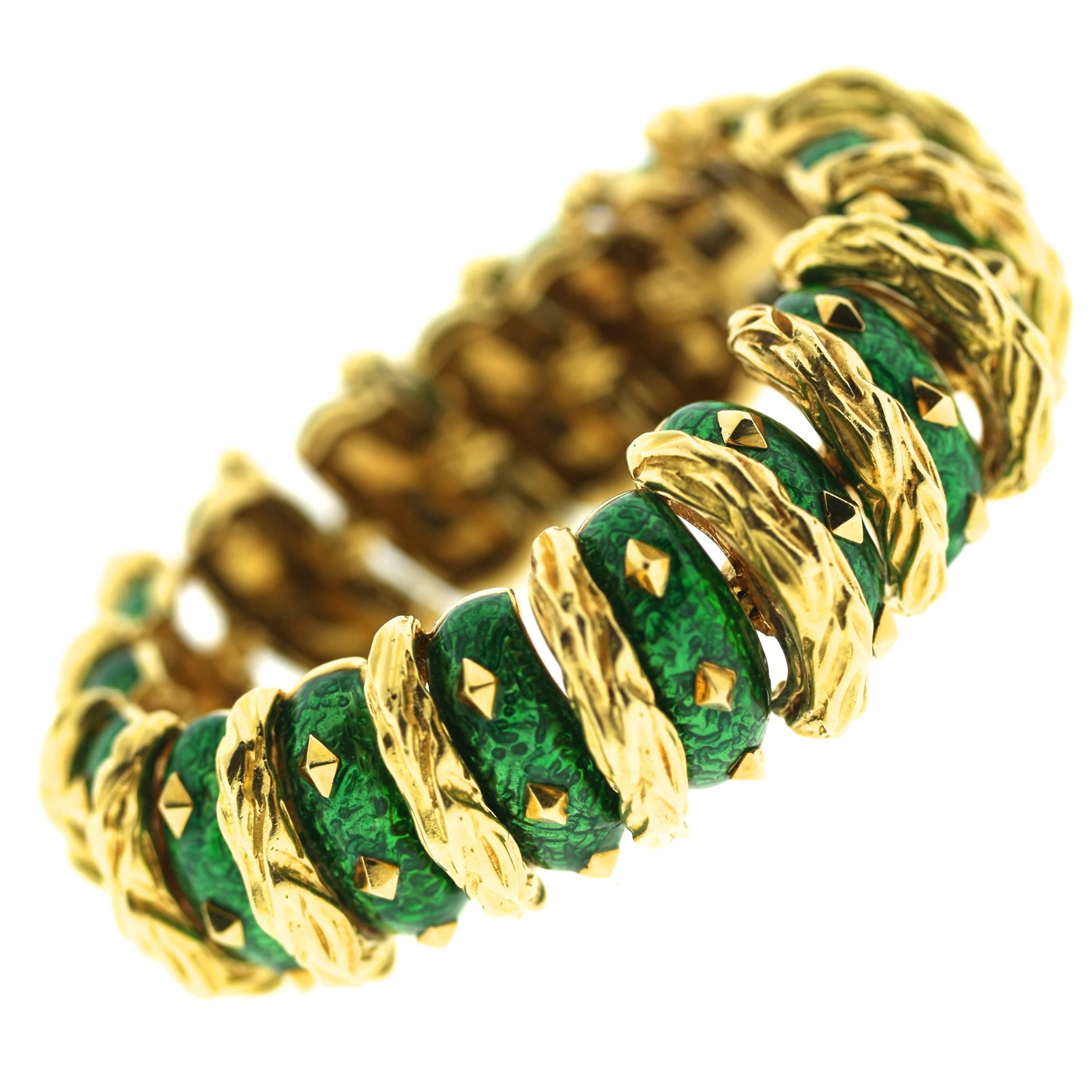 David Webb Enamel Gold Bracelet For Sale