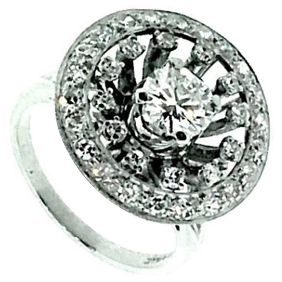 Old European Cut Diamond Platinum Double Halo Ring  For Sale