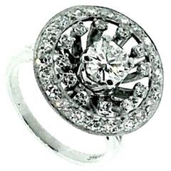 Old European Cut Diamond Platinum Double Halo Ring 